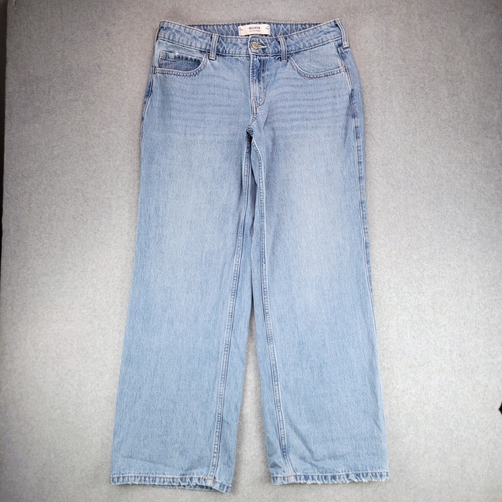 Hollister Low-Rise Baggy Jeans Womens 8R W29 Light Wash Blue Wide Leg Denim